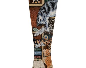 Vintage Cat Theme Woven Tapestry Wall Hanging 21" X 5.75" With Wooden Rod & Loop