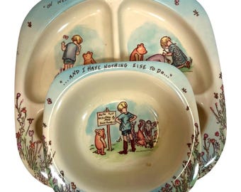 Winnie The Pooh Divided Plate & Bowl Set E.H. Shepard Illustrations Disney Baby Melamine Dishware For Kids