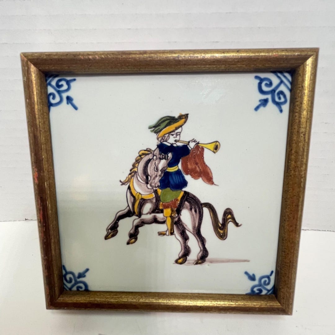 タイル　アンティーク　マッカム　makkum Vintage Royal Makkum Tichelaar Ceramic Tile Painting With Gold