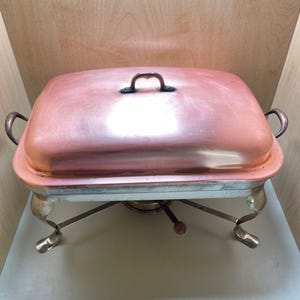 Large Vintage Chafing Dish in Brass and Copper with Burner