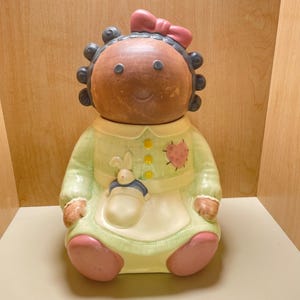 Rare Vintage Treasure Craft &quot;Spice&quot; Rag Doll Cookie Jar with Bunny Pocket