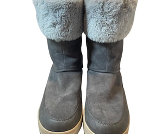 Koolaburra By UGG Womens Gray Faux Fur-Lined Suede Winter Boots with Side Zipper Closure Size 10