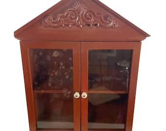 Wood Curio Cabinet 2 Shelf w Glass Doors