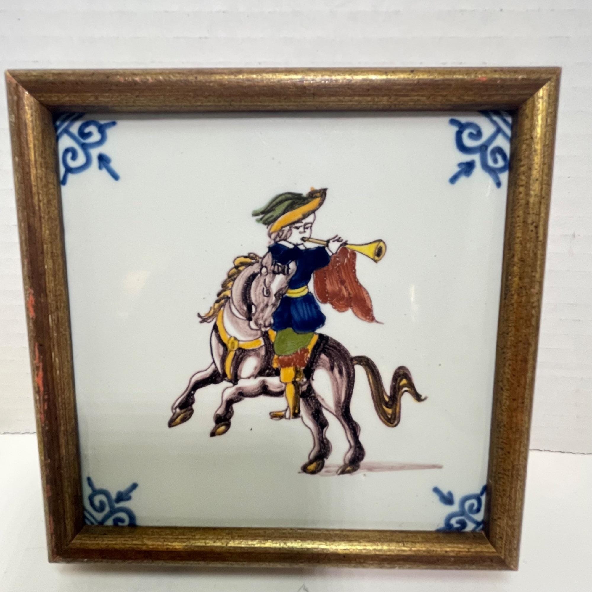 Vintage Royal Makkum Tichelaar Ceramic Tile Painting With Gold