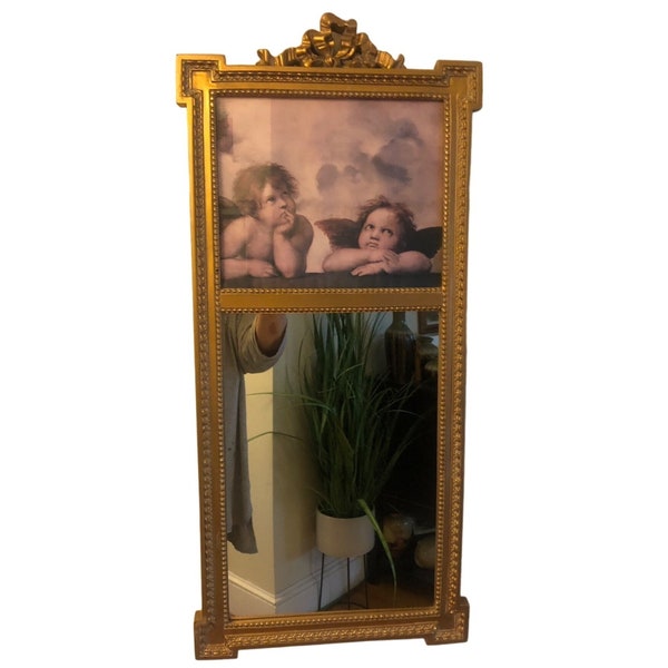 Vtg Wood Framed Federal Style Cherub Angels with Mirror