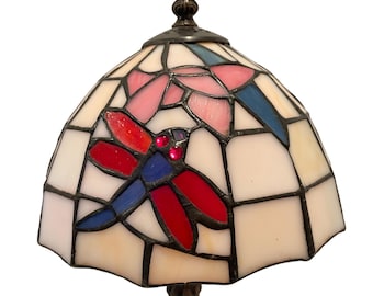 Tiffany-Style Stained Glass Dragonfly Table Lamp With Bronze Base Multicolor Shade 12" Tall Electric Plug-In
