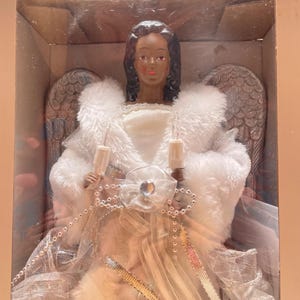 Beautiful African American Angel 12” Lighted Tree Topper White & Gold Wings by Ashland NEW