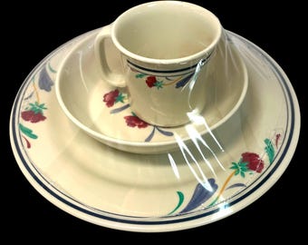 Handcrafted Lenox Poppies on Blue Melamine Floral China Cup Saucer Plate Set Multicolor Pattern New