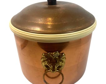 Vintage Copper Pot with Lid and Lion Head Handles