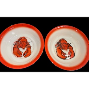 Vintage Enamel Lobster Bowls 12&quot; Diameter Coastal Themed Red/White/Blue Durable & Lightweight