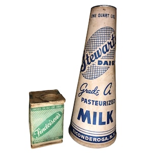 Rare Vintage Stewart Dairy NY 1Qt Container and Half Pint Findeisen" Farms Milk Carton
