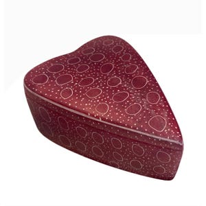 Handcrafted Heart-Shaped Stone Trinket Box With Red & White Polka Dot Design Kenya Vintage