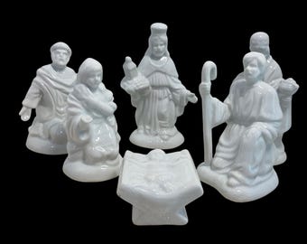 Vintage White Porcelain Nativity Figurine Set Of Six