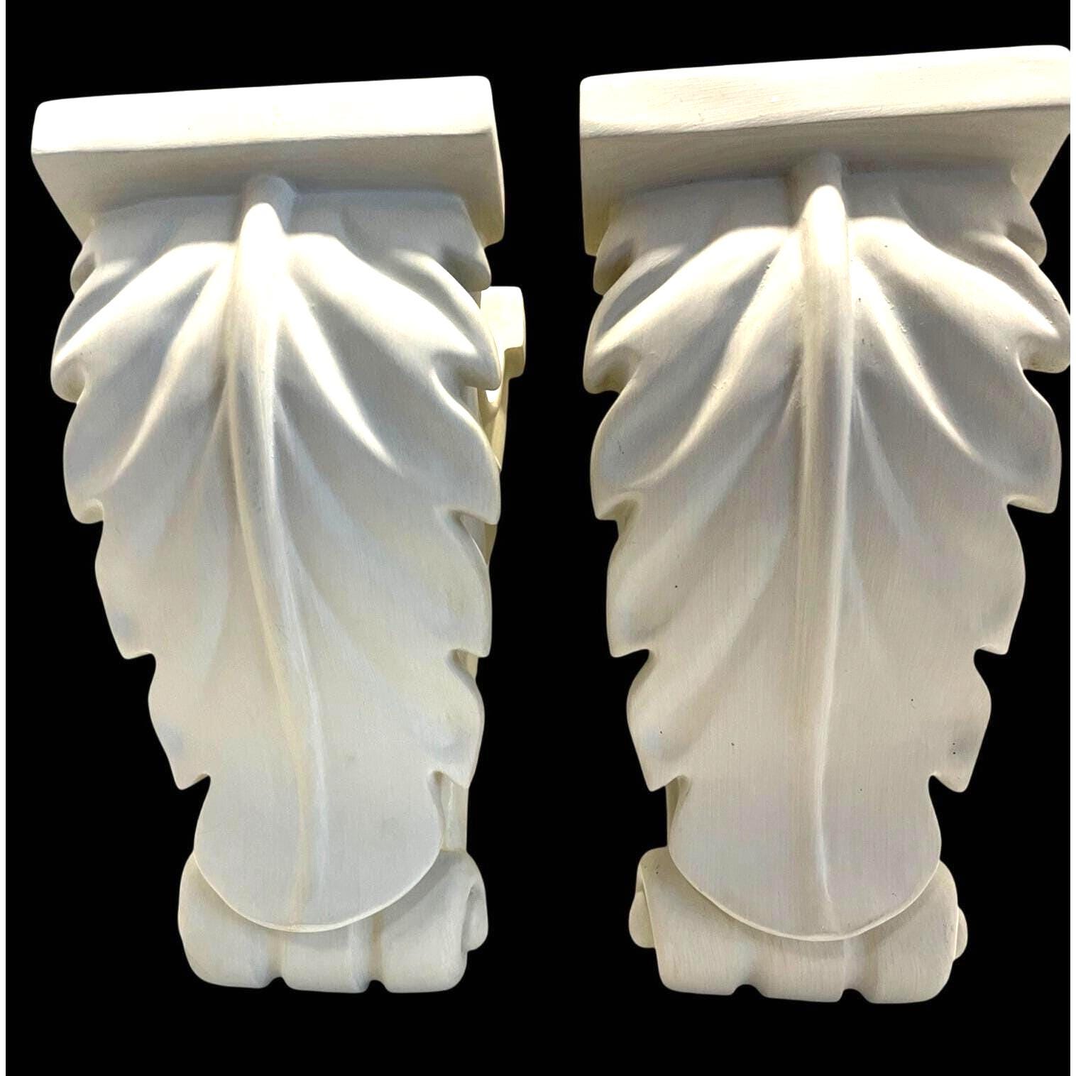 Decorative White Resin Leaf Corbels Brackets Architectural Wall 