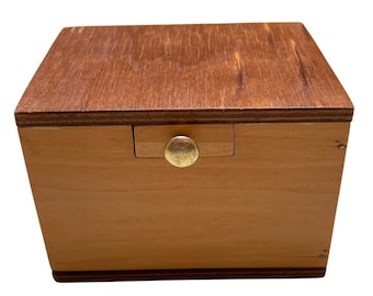 Small Wooden Storage Box With Sliding Drawer & Brass Knob