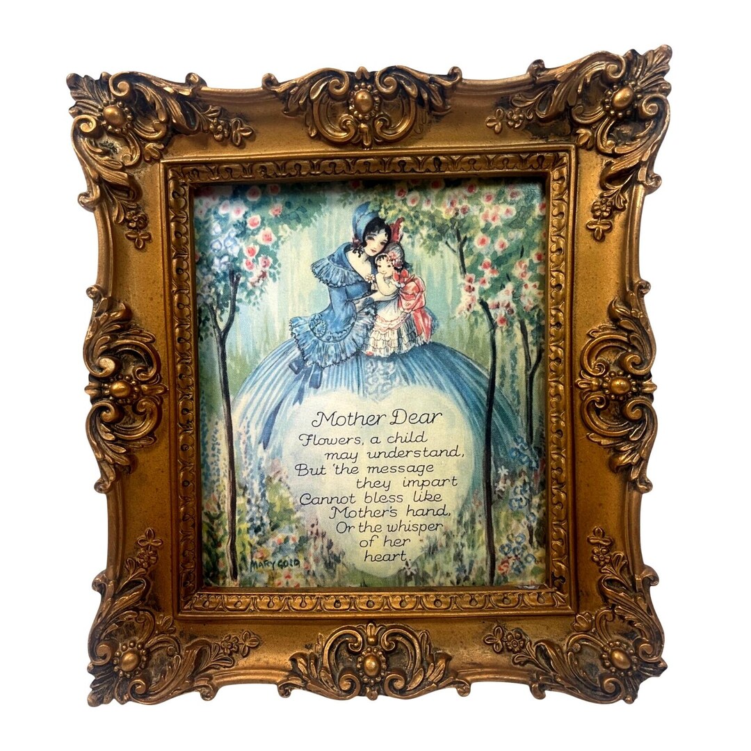 Vintage Ornate Gold Tone Frame With Mary Gold "mother Dear" Poem ...