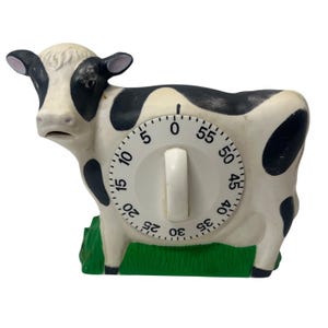Cow-Shaped Kitchen Timer With 60-Minute Dial - Black & White Holstein Design