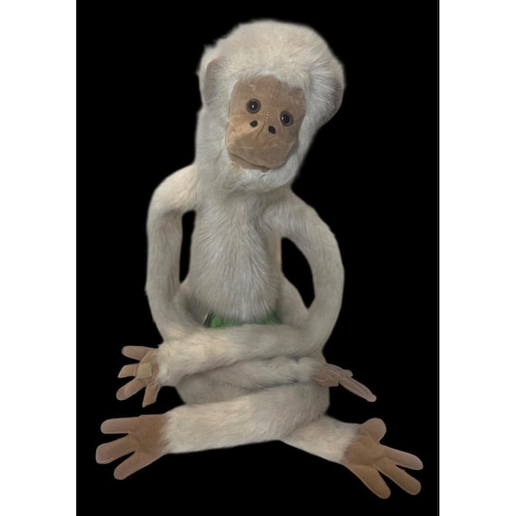 Vintage White Monkey Plush Puppet With Poseable Arms & Legs Faux