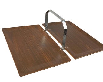 HaskoFolding Wood & Metal Serving Tray with Hammered Metal Handle Dark Wood Finish