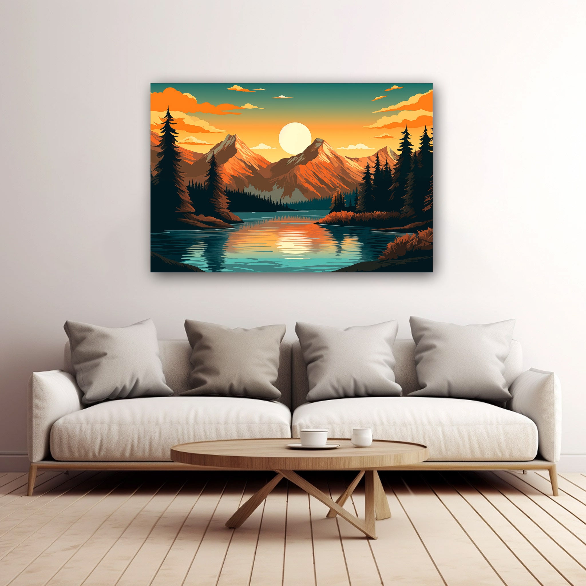 Mountain Lake Canvas - Sunset Nature Art - Adventure Wall Decor ...