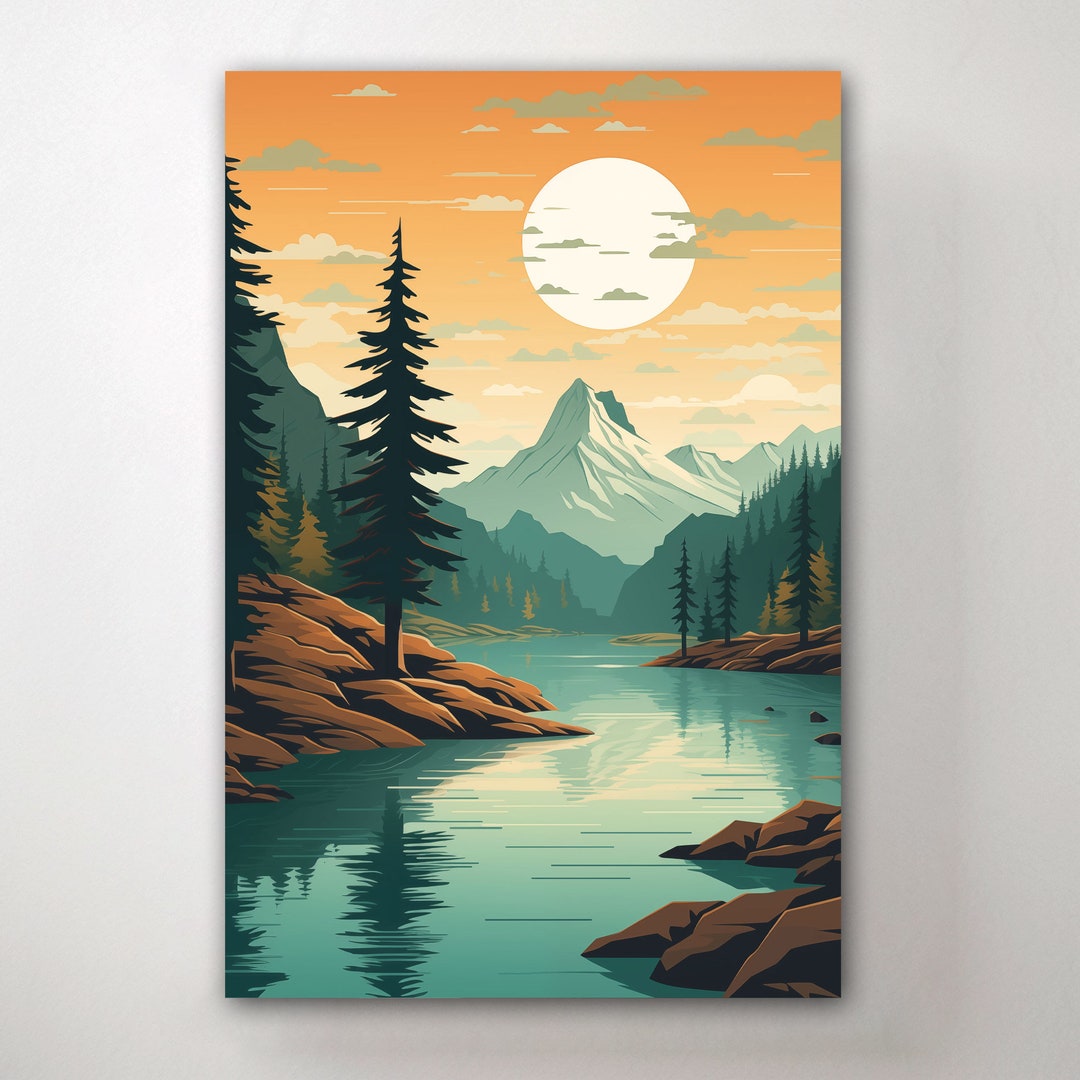 Mountain Lake Canvas - Nature Wall Art - Wilderness Decor - Forest ...