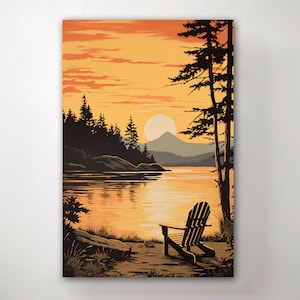 Lake Chair Canvas - Adirondack Sunset Art - Cabin Wall Decor - Lake House Print