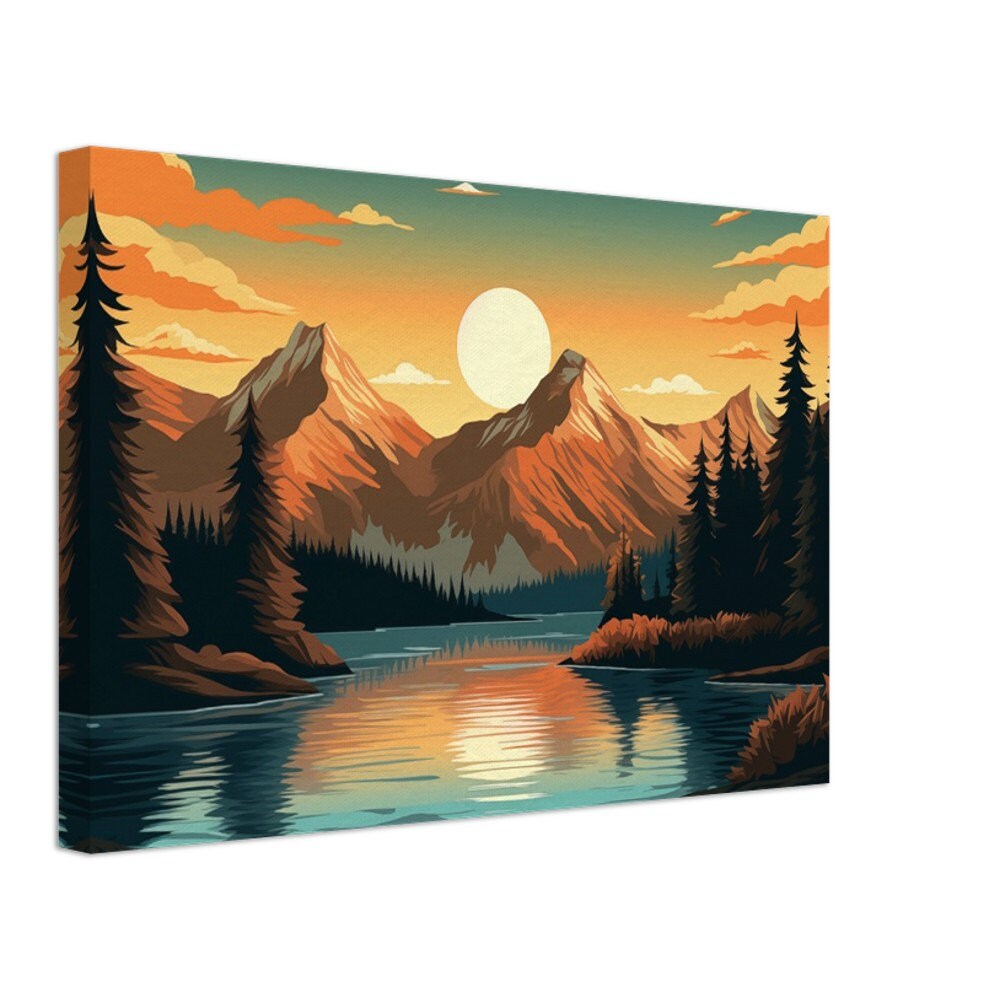 Mountain Lake Canvas - Sunset Nature Art - Adventure Wall Decor ...