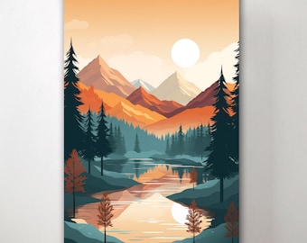 Mountain River Canvas - Nature Wall Art - Landscape Decor - Forest Print