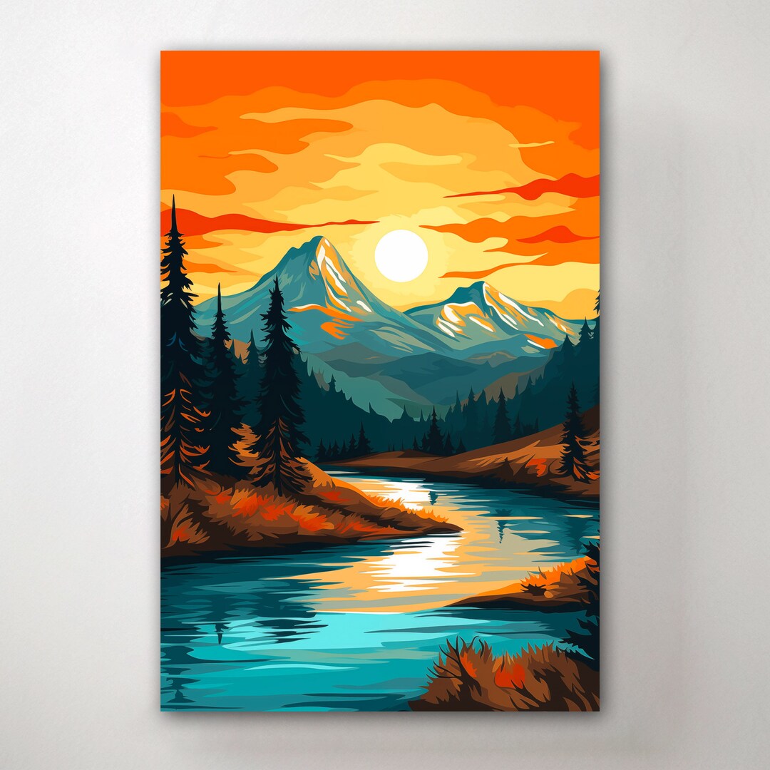 Mountain Lake Canvas - Nature Wall Art - Adventure Decor - Sunset Print ...