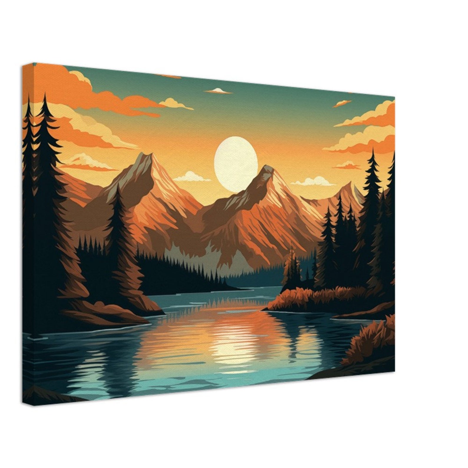 Mountain Lake Canvas - Sunset Nature Art - Adventure Wall Decor ...