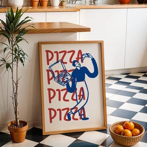 Pizza Wall Art - Modern Minimalist Pizza Print - Foodie Kitchen Decor - Modern Abstract Pizza Art - Pizzeria Poster - Digital Download