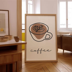 Minimalist Coffee Wall Art, Monochromatic Wall Art, Kitchen Art, Home Decor, Espresso Art, Latte Art, Printable Poster, Digital Download