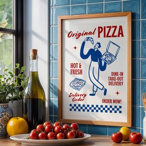 Pizza Box Wall Art - Retro Pizza Print - Funny Kitchen Decor - Pizzeria Poster - Foodie Wall Art - Vintage Pizza Lover Gift - Digital Print