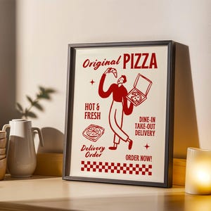 Pizza Box Wall Art - Retro Pizza Print - Funny Kitchen Decor - Pizzeria Poster - Foodie Wall Art - Vintage Pizza Lover Gift - Digital Print