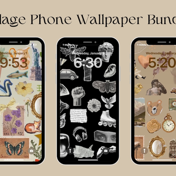 Collage Inspired Neutral Phone Wallpaper Bundle, iPhone Background, Digital Download