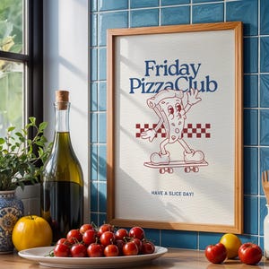 Freitag Pizza Club Wand Kunst Druck, lustige Pizza Liebhaber Druck, Retro Wandkunst, Minimalistische Küche Wand Druck, Pizzeria Poster, POSTER UNGERAHMT