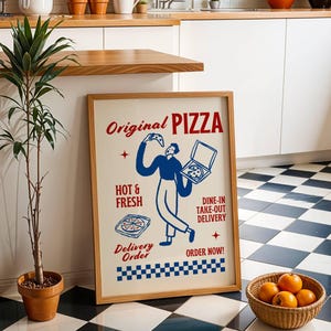 Pizza Box Wall Art - Retro Pizza Print - Funny Kitchen Decor - Pizzeria Poster - Foodie Wall Art - Vintage Pizza Lover Gift - Digital Print