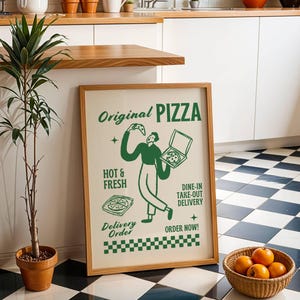 Pizza Box Wall Art - Retro Pizza Print - Funny Kitchen Decor - Pizzeria Poster - Foodie Wall Art - Vintage Pizza Lover Gift - Digital Print
