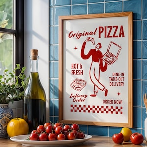 Pizza Box Wall Art - Retro Pizza Print - Funny Kitchen Decor - Pizzeria Poster - Foodie Wall Art - Vintage Pizza Lover Gift - Digital Print