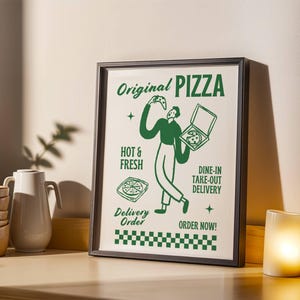 Pizza Box Wall Art - Retro Pizza Print - Funny Kitchen Decor - Pizzeria Poster - Foodie Wall Art - Vintage Pizza Lover Gift - Digital Print