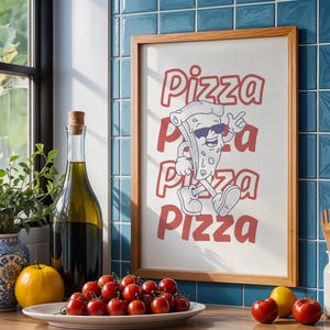 Retro Pizza Wall Art Print, Trendy Print, Pizza Minimalist Print, Kitchen Print, Pizza Lover Print, Printable Poster, Digital Download