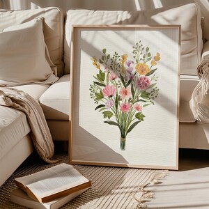 Wildflower Bouquet Wall Art Print, Watercolor Flower Print, Minimalist Floral Print, Printable Poster, Digital Download