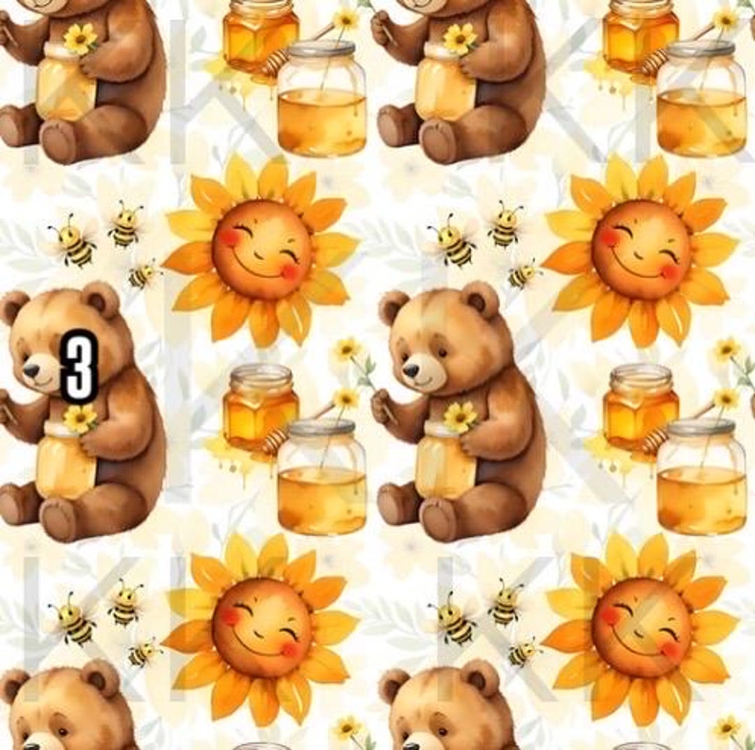 Bear With Honey and Bees Seamless Pattern 300 Dpi PNG Repeating Patter ...