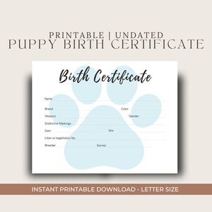 Blue Puppy Birth Certificate