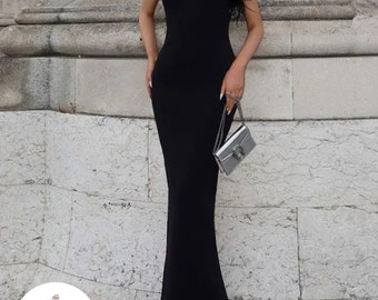 Maxi Halter Dress | Black Party Gown | Evening Ball Attire | Fashionable Outfit