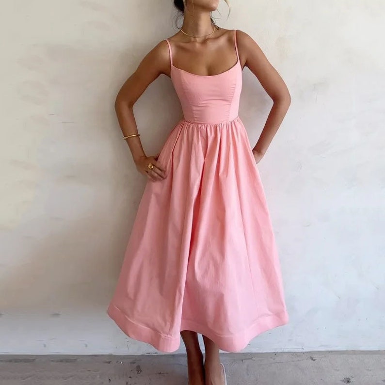 Robe à bretelles fines Midi-robe dos nu Tenue de fête Mode féminine image 5