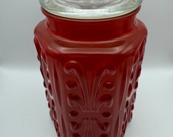 Vintage Imperial-Glass 1960’s; HTF RED Atterbury-Scroll Glass Kitchen-Canister