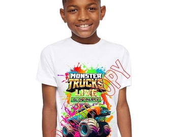 hotwheels glow party live monster truck show shirt custom design monster jam colorful splatter toddler youth kid adult sizes