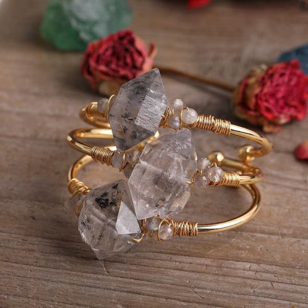 Quartz Bracelet, Cuff Diamond Bracelet, Raw Crystal Bracelets, Crystal Jewelry, Gemstones Crystals, Handmade Women Gemstone Jewelry