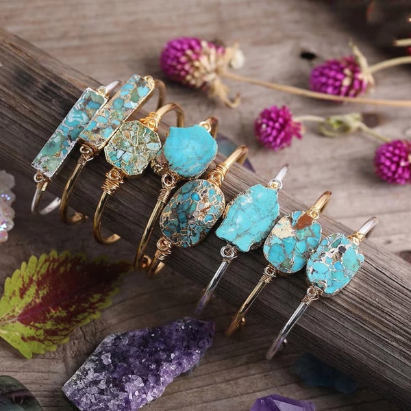 Turquoise Cuff Bracelet, Crystal Bracelet, Gemstones Crystals, Handmade Women Gemstone Jewelry, Gold Silver Bracelet,Raw Turquoise Bracelets